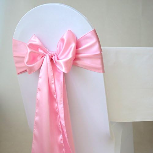 MDS Pack of 75 PCS Satin Chair Sashes Charmeuse Sateen Dining Chair Bows Ribbon Ties Back Sash for Wedding Party Birthday Home Hotel Restaurant Banquet Decoration (7 x 108 Inch, Deep Pink)
