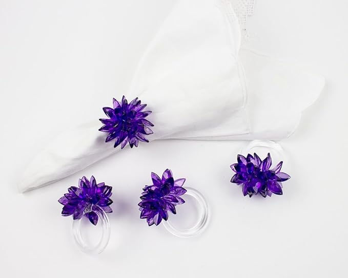 Fennco Styles Crystal Design Collection Napkin Rings - Set of 4 (Purple, 2"x2")