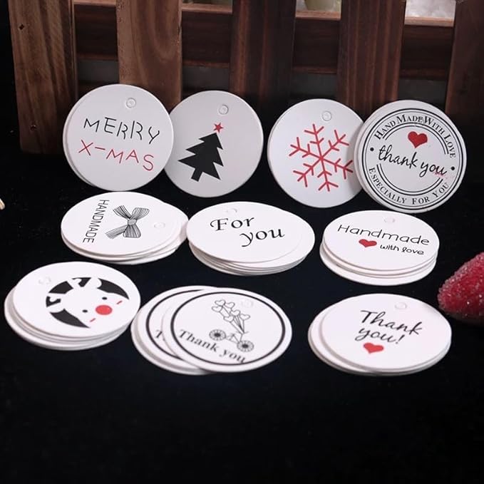 100/200/500 Pack Custom Round Tag Personalized Name Paper Tags Customize Any Logo Text Label Tags for Clothes Gift Jewelry Handmade Business Wedding Birthday Favors