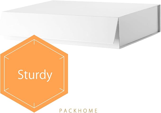 PACKHOME Gift Box 11.5x8x2.5 Inches, Sturdy Shirt Box with Magnetic Lid for Multiple Occasions (Glossy White)