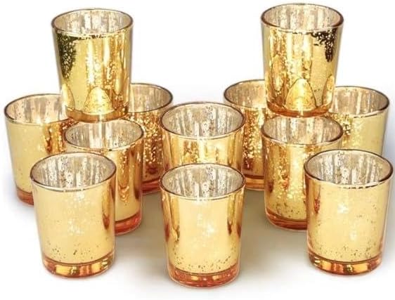 Homemory 24 Pcs Gold Votive Candle Holders, Mercury Glass Candle Holder, Tealight Candle Holders for Table Centerpieces, Baby Shower, Party, Anniversary, Wedding, Home Decor, Halloween, Christmas
