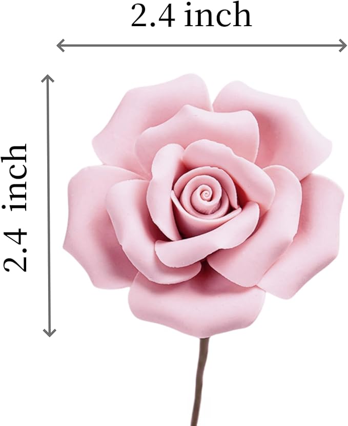 6 pcs Handmade Ceramic Roses,Featuring Vibrant Colors and Intricate Petal Details Floral Decorations Wedding Decoration Christmas Decor Gift Providing Long-Lasting Beauty (Pink)