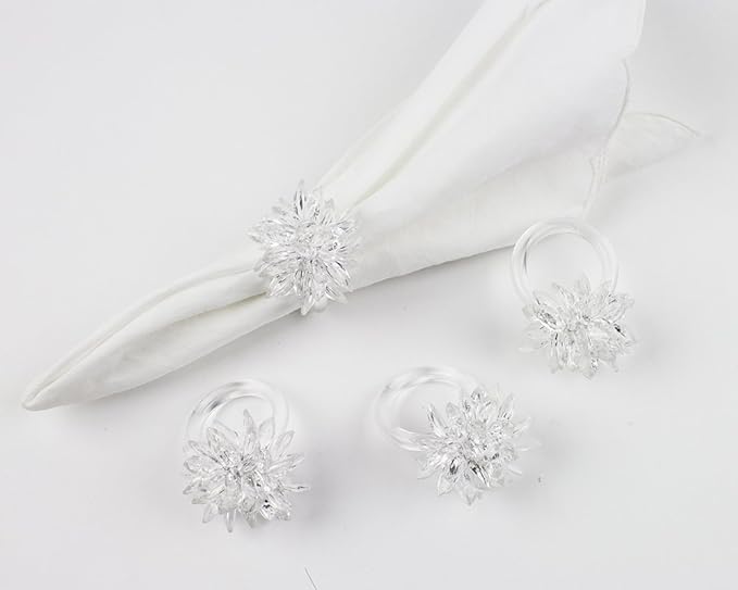 Fennco Styles Crystal Design Collection Napkin Rings - Set of 4 (White, 2"x2")