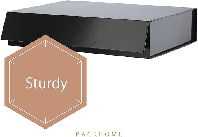 PACKHOME Gift Box 11.5x8x2.5 Inches, Sturdy Shirt Box with Magnetic Lid for Multiple Occasions (Glossy Black)