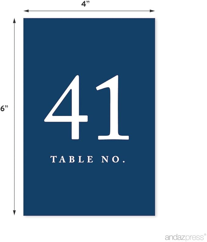 Andaz Press Navy Blue Wedding Table Numbers 41-60, 4x6-Inches Table Number Cards For Wedding Reception, Table Number For Seating Chart For Wedding Reception, Restaurant, Classroom, Boda