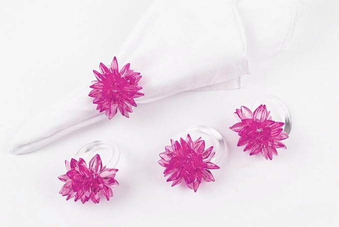 Fennco Styles Crystal Design Collection Napkin Rings - Set of 4 (Pink, 2"x2")