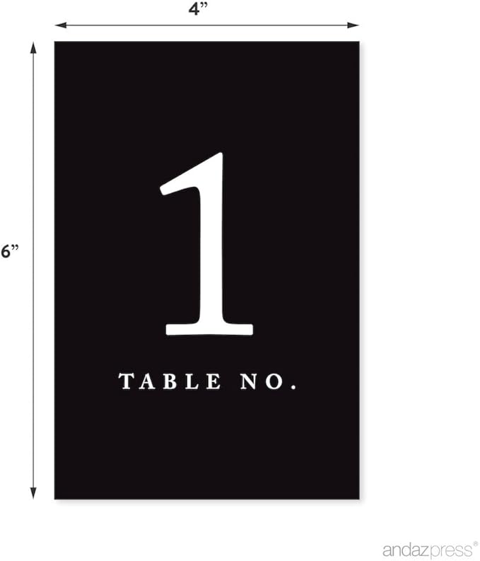 Andaz Press Table Numbers 1-20, Black, 4x6-Inch Single Side, 1-Set, For Weddings & Graduations