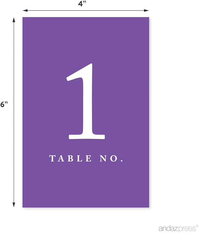 Andaz Press Table Numbers 1-20 on Perforated Paper, Purple, 4x6-inch Single Sided Sign, 1-Set, For Weddings, Graduation