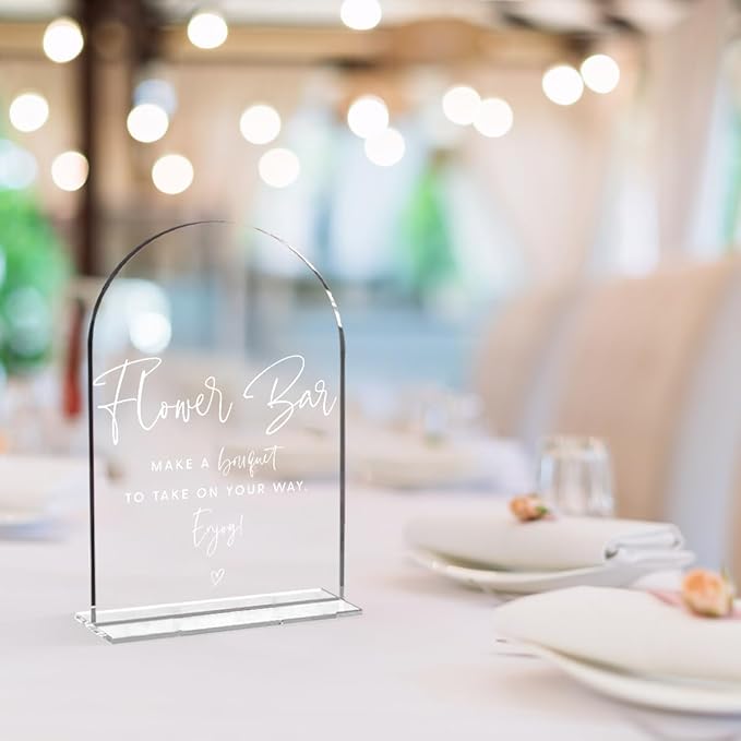 Wedding Signs,Flower Bar Sign, 5 x 7 Inch Arch Acrylic Sign, Wedding Sign for Ceremony and Reception, Wedding Supplies, Wedding Decoration (White)