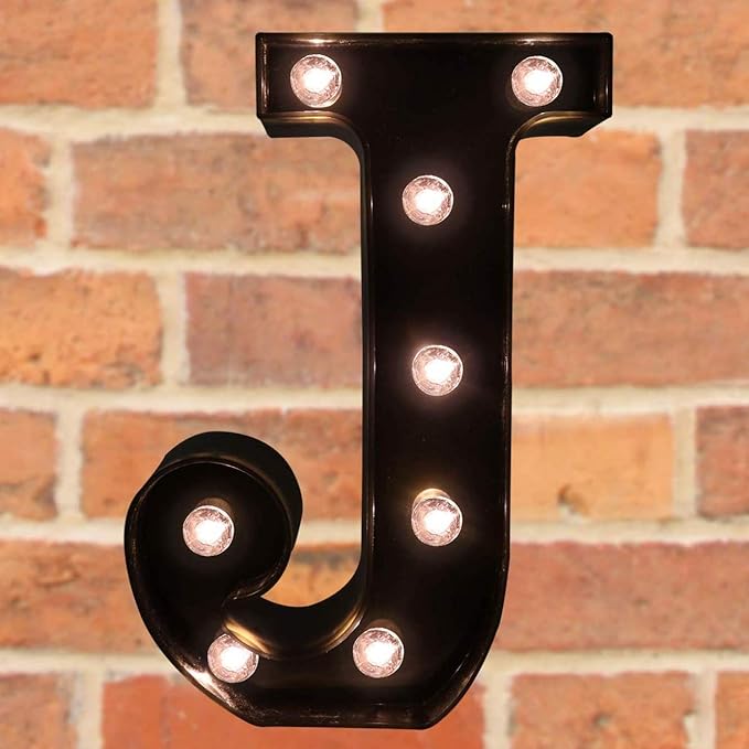 Decorative LED Illuminated Letter Marquee Sign - Alphabet Marquee Letters with Lights For Wedding Birthday Party Christmas Night Light Lamp Home Bar Decoration J, Black