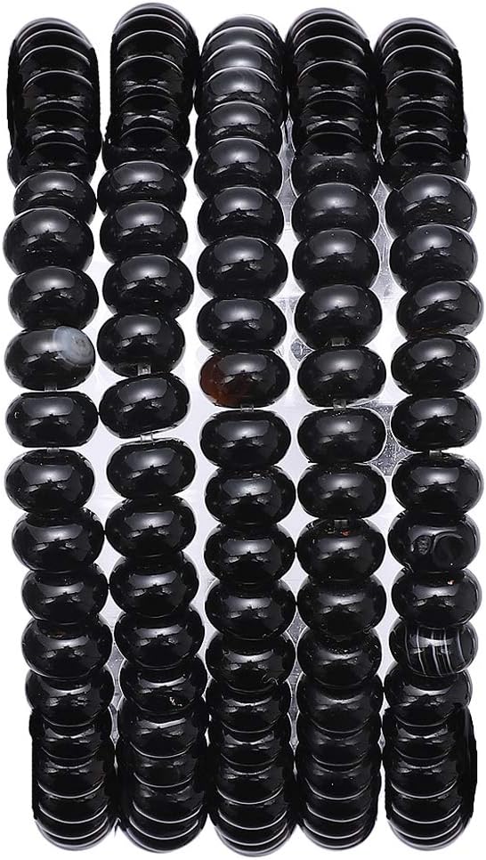 Natural Black Agate Stone Rondelle 4x6mm Loose Semi Gemstone Beads for Jewelry Making 38cm