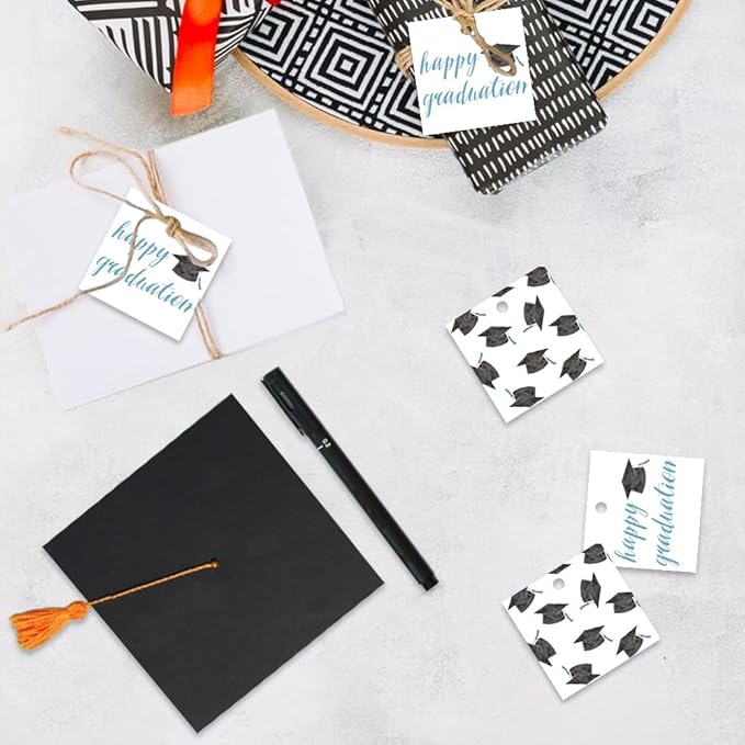50 Pcs Graduation Gift Tags, Congrats Grad Party Favors Gift Tags for High School or Happy College Graduation Party Decoration Supplies (Blue, 2.2 * 2.2)