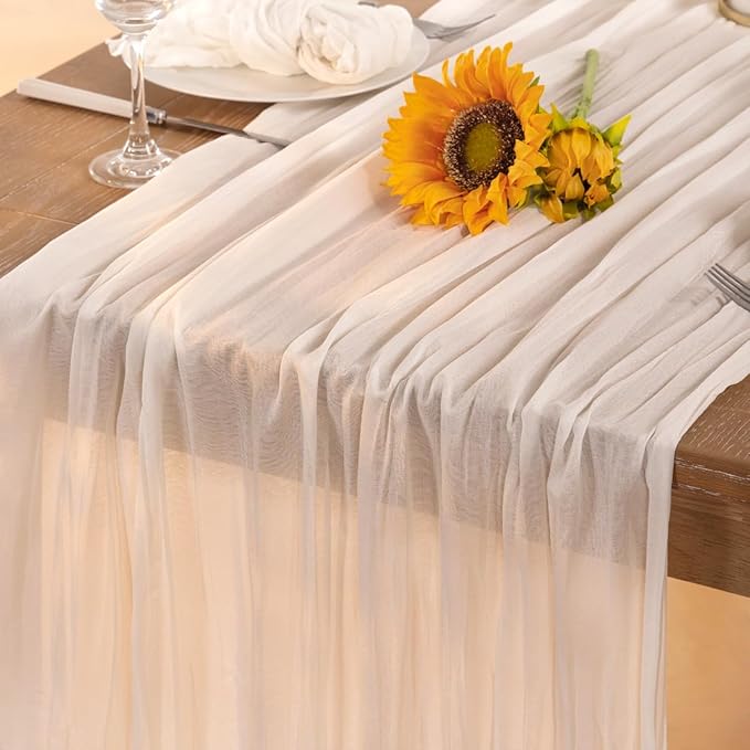 Ivory White Cheesecloth Table Runner 10 Pack Fall Table Runners Boho Gauze 120 Inches White Cheese Cloth Fall Table Decorations for Thanksgiving Weddings Bridal Baby Shower