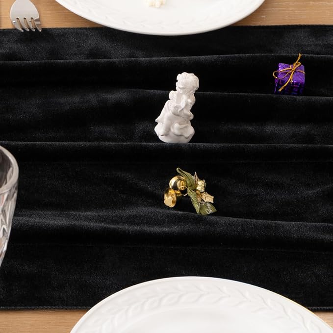 MLMC Black Velvet Table Runner 10ft Glossy Luxury Velvet Fall Table Runner 20x120 Inches Wedding Runner for Fall Bridal Shower Birthday Party Halloween Decor