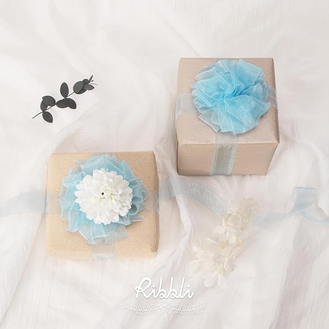 Ribbli Light Blue Organza Ribbon,1/2 Inches x Continuous 50 Yard,Light Blue Sheer Ribbon for Gift Wrapping,Cookie Wrapping,Wedding Decoration,All Crafting and Sewing