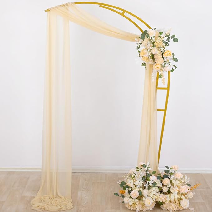 Socomi Champagne Sheer Wedding Arch Draping Fabric 29" x 20Ft 1 Panel Outdoor Curtain Drapes Extra Long for Bridal Baby Shower Ceremony Birthday Party Decor