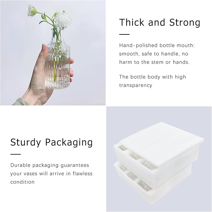 12pcs Glass Bud Vase Set, Small Clear Flower Vases for Centerpieces in Bulk, Mini Vintage Vase for Wedding, Home,Table Decoration