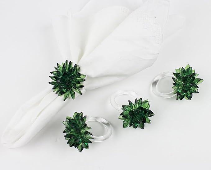 Fennco Styles Crystal Design Collection Napkin Rings - Set of 4 (Green, 2"x2")