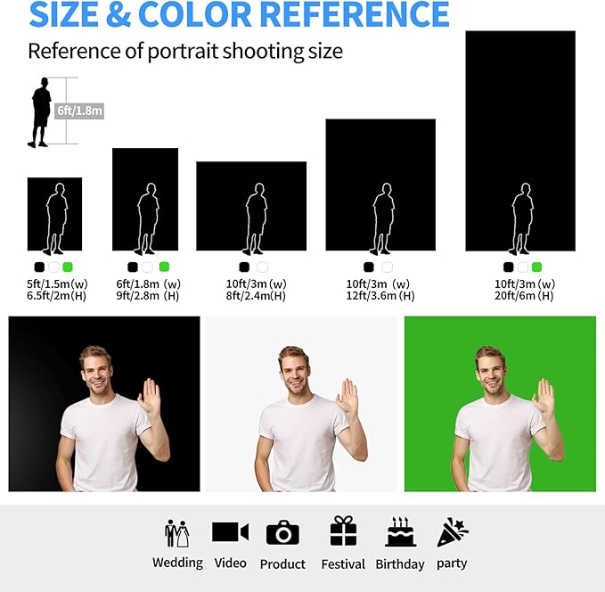 HEMMOTOP Black Backdrop 10x8 ft, Black Photo Backdrops for Photoshoot, Polyester Fabric Background Curtain Screen Seamless for Party, Photos, Photography, Birthday, Wedding (Backdrop only)