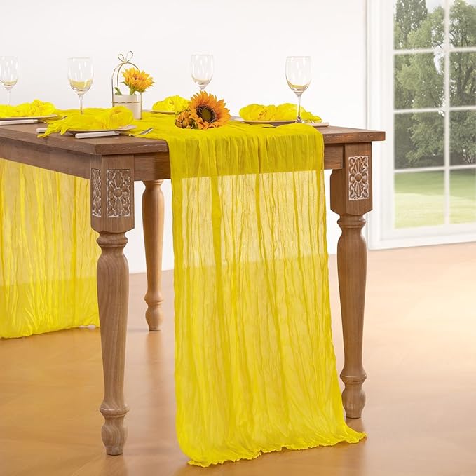 Lemon Yellow Cheesecloth Table Runner 10 Pack Fall Table Runners Boho Gauze 120 Inches Yellow Cheese Cloth Fall Table Decorations for Thanksgiving Wedding Bridal Baby Shower Parties Decor