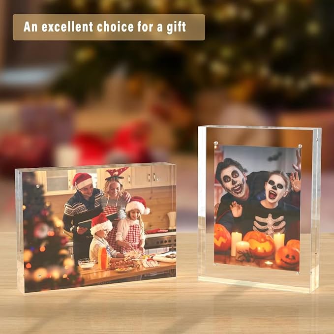 HELPLEX Acrylic Frames, 2 Pack 8.5x11, 24mm Thicker Frameless Clear Frame, Double Sided Magnetic, Free Standing Desktop Display