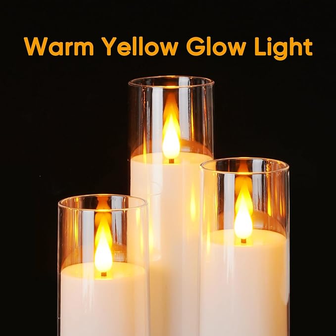 Amagic Pure White Acrylic Flameless Candles, Battery Operated Candles, Flickering LED Pillar Candles with Remote Control and Timer, Warm Yellow Light, D2.2 xH5 5" 6" 7" 8", Set of 5