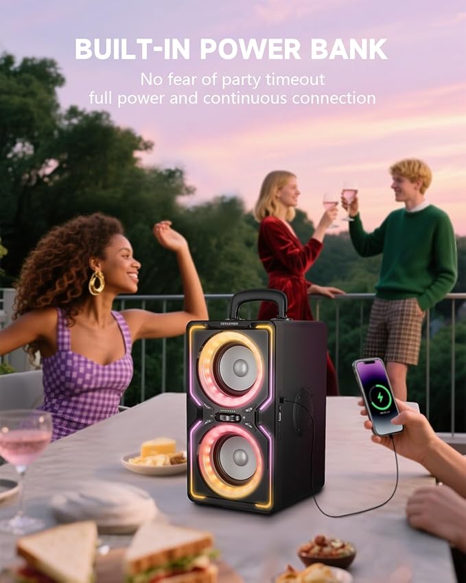Hotlemon Large Bluetooth Speaker: 240W Peak Powerful Loud Sound with Deep Bass, 15H Playtime, Fast Charge, TWS, Portable Wireless Speakers for Outdoor, Party, Beach, Backyard, Home, Outside (Black)