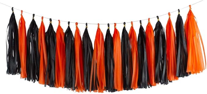 Orange and Black Party Tassel Garland Banner Decorations, Pack of 20