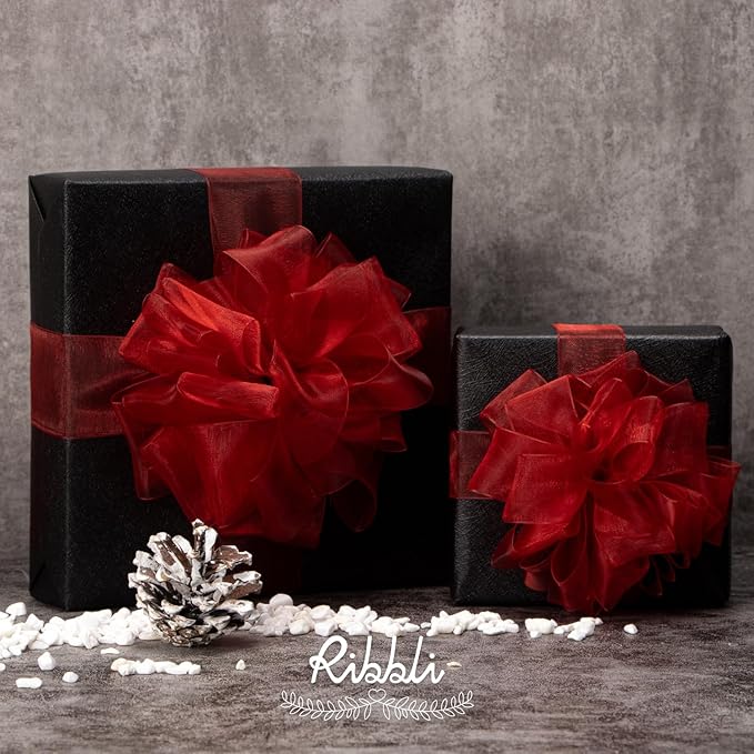 Ribbli Red Organza Ribbon,1/2 Inches x Continuous 50 Yard,Red Sheer Ribbon for Gift Wrapping,Cookie Wrapping,Wedding Decoration,All Crafting and Sewing