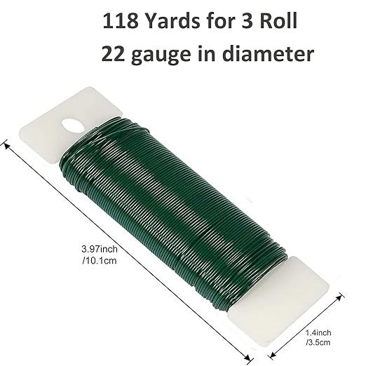 Green Floral Wire 3 Pack 117 Yards 22 Gauge Flexible Paddle Wire for Crafts Christmas Wreaths Tree,Garland and Floral Arrangements
