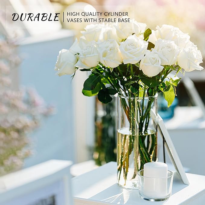 7Pcs Glass Cylinder Vase for Centerpieces Clear Glass Flower Vases Bulk, Glass Hurricane Candle Holder Tall 8 Inch Floral Vases for Table, Floating Candle Vases for Wedding Home Décor