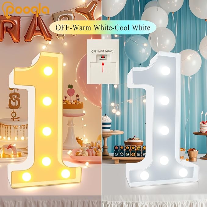 Pooqla 30th Birthday Decoration for Her Him, Decorative LED Light Up Numbers, Marquee Numbers 30 Sign for Party Backdrop 30th Wedding Anniversary Decor, Warm White and Cool White Number 30