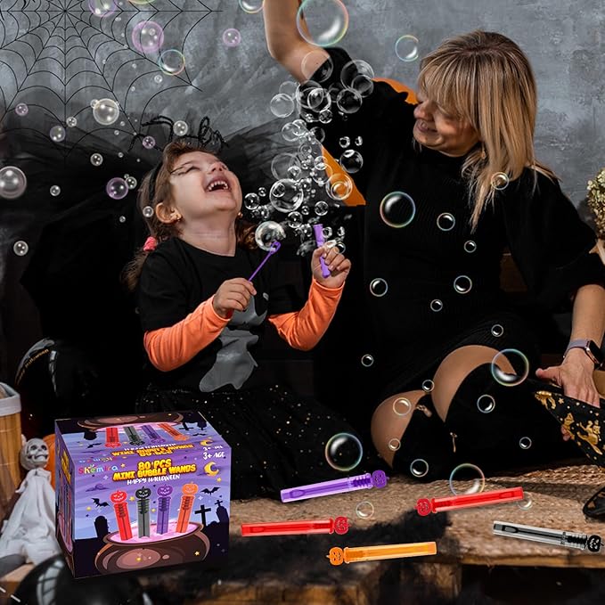 Shemira 80PCS Halloween Bubble Wands, Mini Bubbles Party Favors for Kids, Halloween Party Favors, Goodie Bag Stuffers, Classroom Prizes Gifts for Kids, Halloween Trick or Treat Toys Bulk