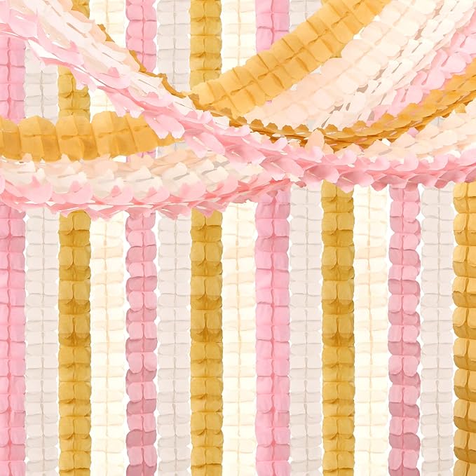 Pink-Peach Gold Party-Decorations Streamers-Garland - 12pcs 4-Leaf Clover Paper Streamer,Bridal Shower Girls Baby Shower Birthday Engagement Wedding Bachelorette Brunch Banners Decor Ouruola