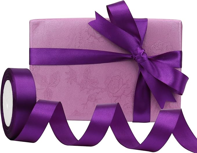 Purple Solid Satin Ribbon 1 Inch 25 Yards Solid Polyester Fabric Ribbon for Gift Wrapping Wedding Christmas Baby Shower Birthday Party Decoration Handmade Immortal Flower Craft