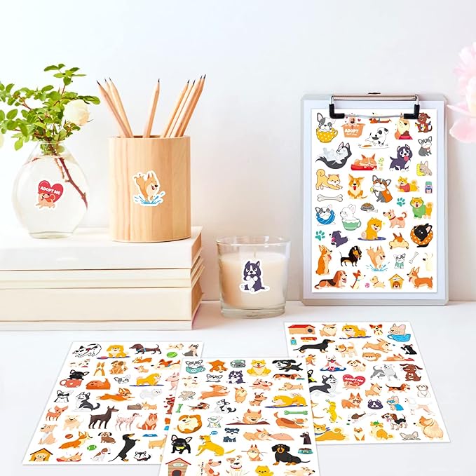 Cute Dog Stickers Puppy Pet Decal Sticker 780 Counts Party Gifts Goodie Bags Decor School Reward Animal Birthday Party Favors Vinyl Waterproof Dog Water Bottle Laptop Stickers Invitation Decor