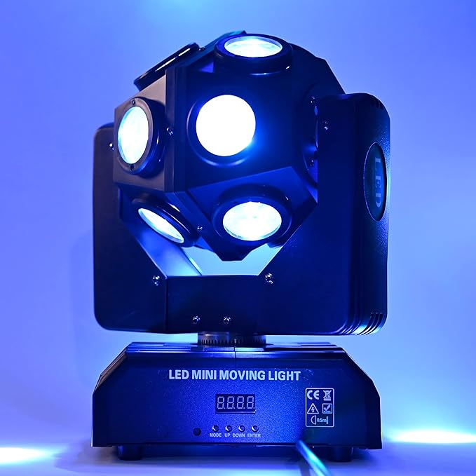 Moving Head DJ Light Party RGBW LED Beam Lights DMX 512 Strobe Light with Sound Activated 360°Rotation Stage Lighting Equipment for Events DJ KTV Disco Wedding Concert Festival