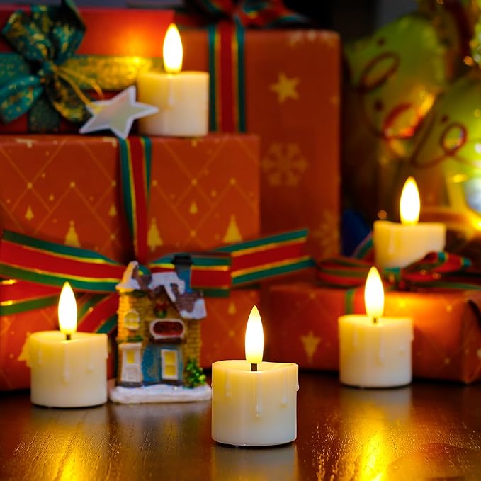 Rechargeable Flameless 1.6" x2.5" Tea Light Candles with Remote & Type-C Charging Cable, Timer LED Flickering Ivory Plastic 6pcs Mini Dripping Wax Votive Tealight Candles