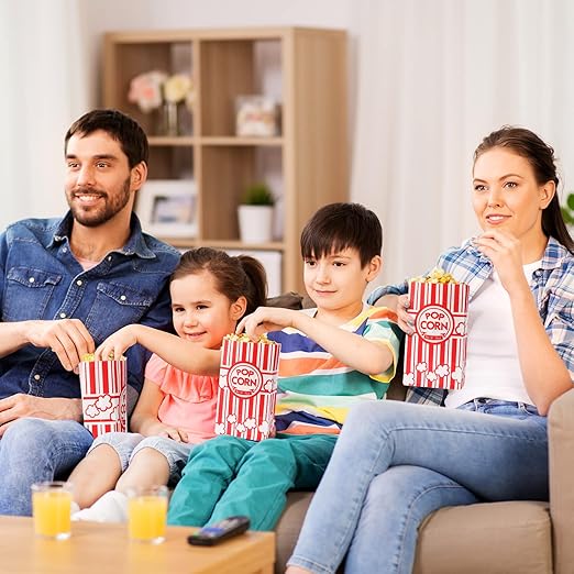 500 Pcs Paper Popcorn Bags Bulk 2 oz Large Flat Bottom Boxes Red and White Disposable Container Sleeve Movie Night Popcorn Bucket for Retro Movie Themed Party Carnival Supplies (Red and White)