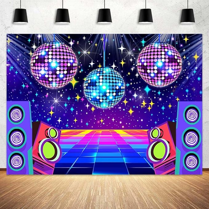 Dance Party Backdrop Retro 80s 90s Theme Stage Dance Ball Music Birthday Party Decoration DJ Photography Background 6 x 4 ft for Baby Shower Picture Photo Shoot Polyester Fabric,Multi2