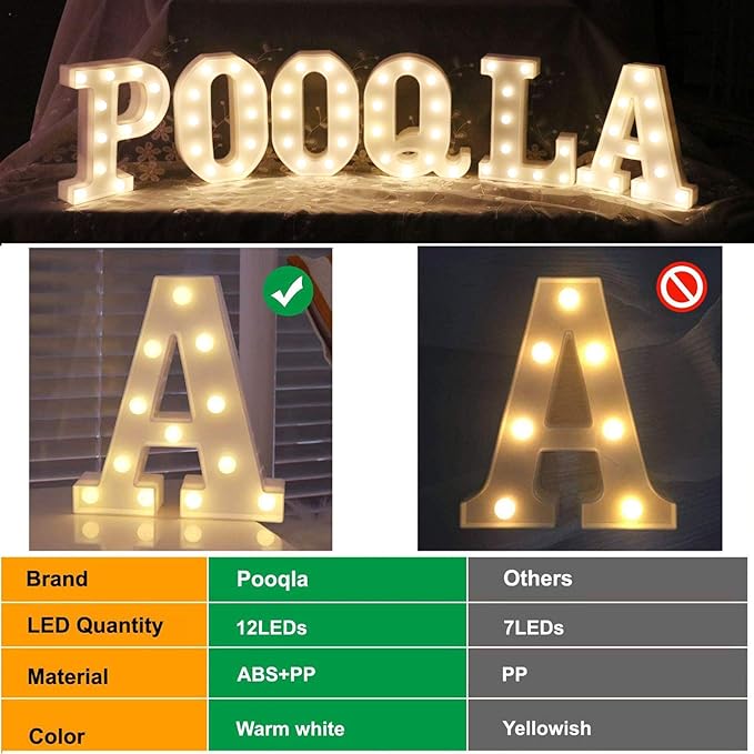 Pooqla LED Marquee Letter Lights Sign, Light Up Alphabet Letter for Home Party Wedding Decoration G