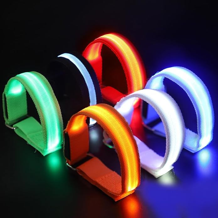 Dilabnba XL Glow Bracelets 6PCS, Reflective LED Bracelets - Adjustable Light Up Arm Bands for Adults Kids Night Running/Cycling Safety, Pet Safety Light, Concerts Rave Party Supplies (Multi-Color)