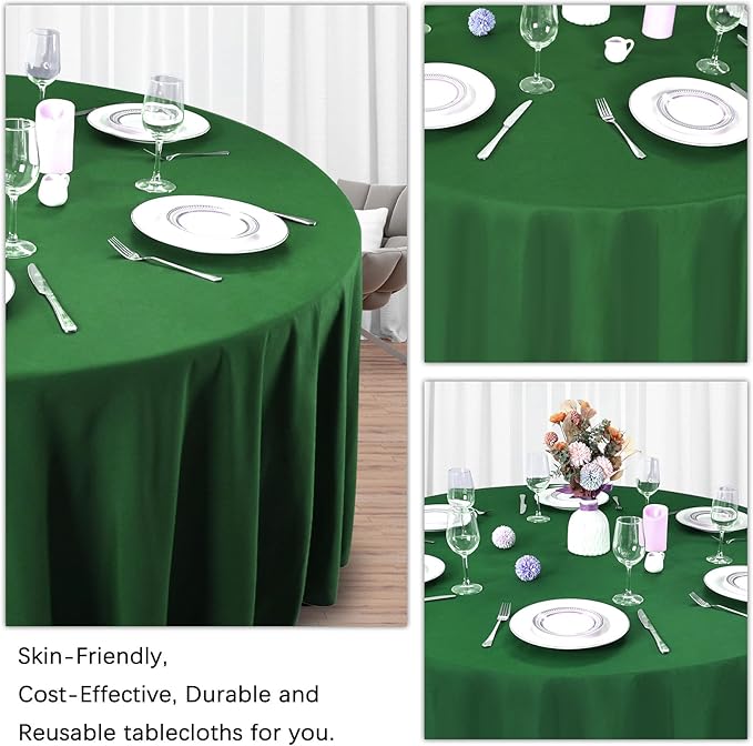 8 Pack Green Round Tablecloth 120 Inch Stain and Wrinkle Resistant Round Green Table Cloth Reusable and Washable Polyester Fabric Table Covers for Buffet Wedding Party and Banquet