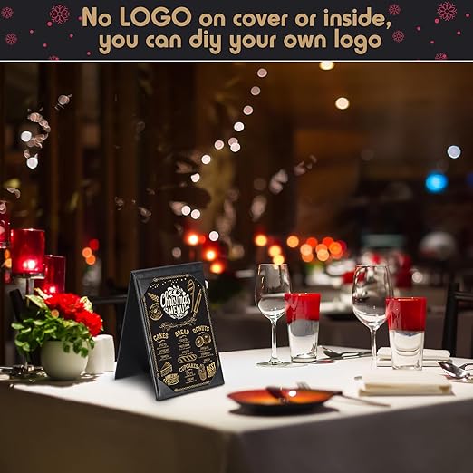 Gerrii Leatherette Table Tents Black PU Leather Menu Covers Bulk Double Sided Frame Sign Holders 2 Side Drink Dessert Menu Folders for Restaurant Coffee Cafe Bar Wedding Supplies(20 Pack,4 x 6 Inch)