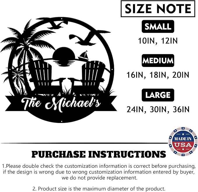 Personalized Beach Decor for Home, Custom Metal Sign Outdoor Nautical Decor, Palm Trees Coastal Wall Art, Family Last Name Sign, Christmas Housewarming Wedding Gifts