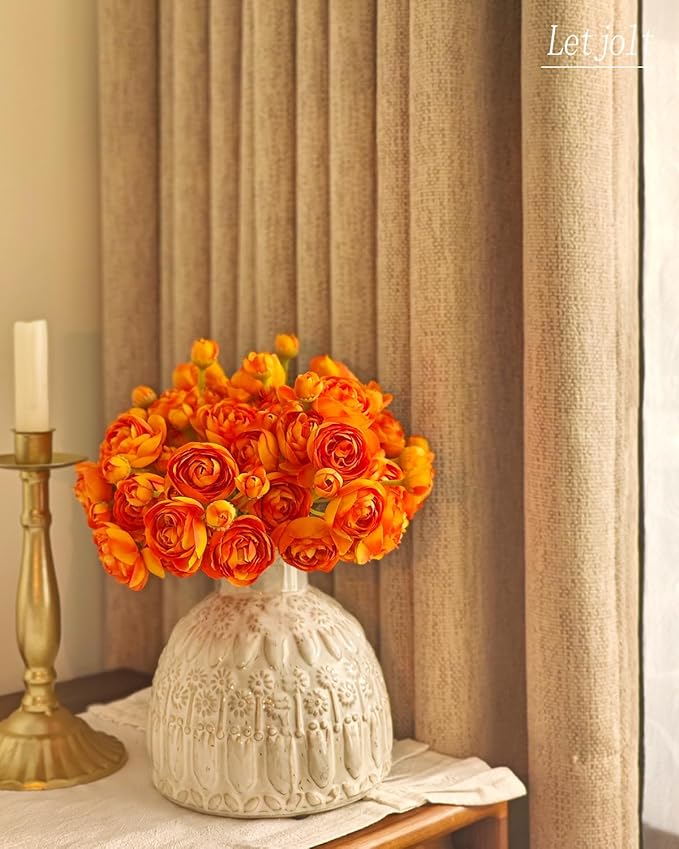 Letjolt Ranunculus Artificial Flower 18 Pcs Orange Silk Ranunculus Wedding Bouquet Engagement Centerpieces Arrangements Bridal Shower Decorations Home Decor, Orange