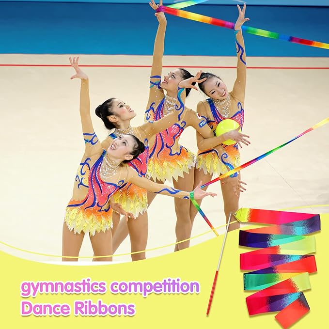 Yilloog 50 Pcs Ribbon Dancing Wands Party Favors, 78.7 Inch Artistic Gymnastics Ribbon Streamers Twirling Wands, Rainbow Birthday Decorations