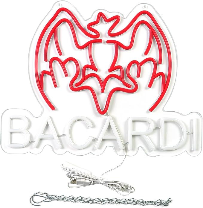 Bacardi Rum neon commercial sign for bar wall decor,USB Powered Decorative Bar Open Sign for Home Bar Store Party Decor,Neon Lights for Man Cave