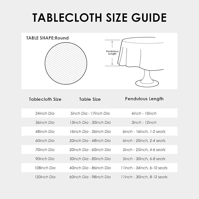Round White Tablecloth 48 Inch Polyester Fabric Washable Table Cloth Decorative Wrinkle Resistant Solid Color Table Cover for Kitchen Dinning Party Wedding Camping