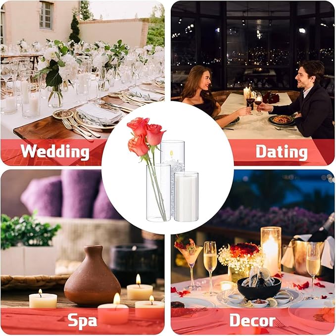 Sawysine 30 Pcs Glass Cylinder Vases 2.5''/2.95''/3.9'' Diameter Clear Flowers Vase Hurricane Floating Candles Holders for Table Centerpieces (2.5 x 5 in,2.5 x 6 in,2.5 x 8 in)